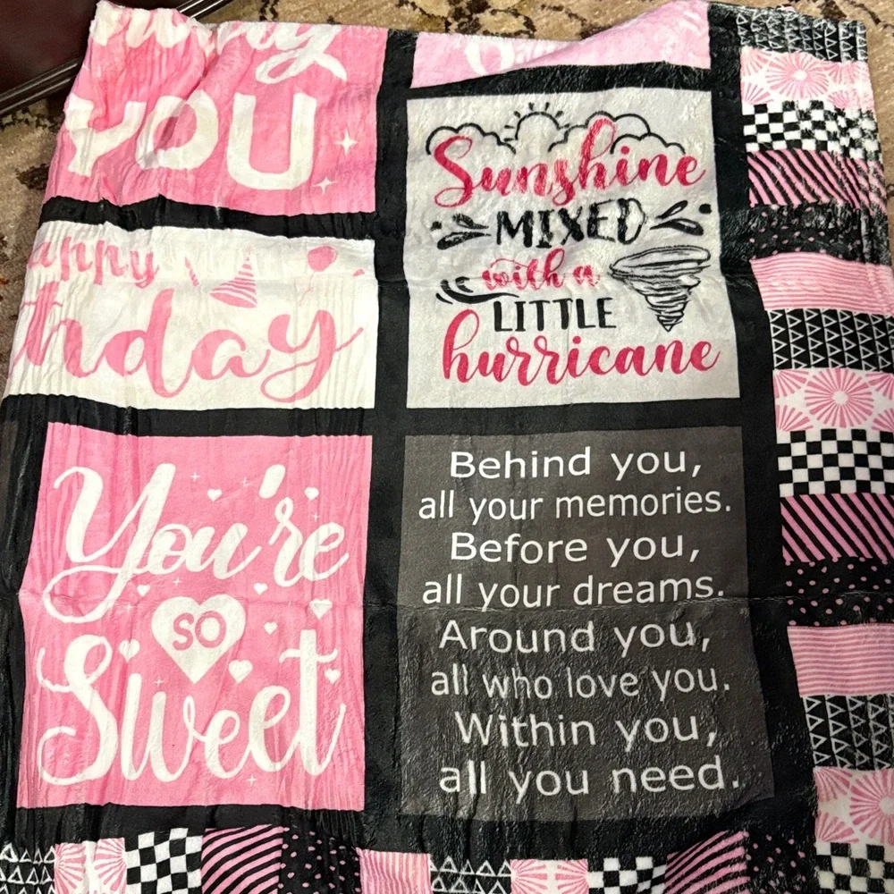 Pink and‎ Black Birthday Themed Blanket or Throw